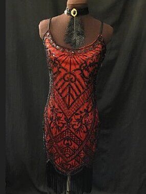 NWT Red and Black 1920's Inspired Flapper Dress